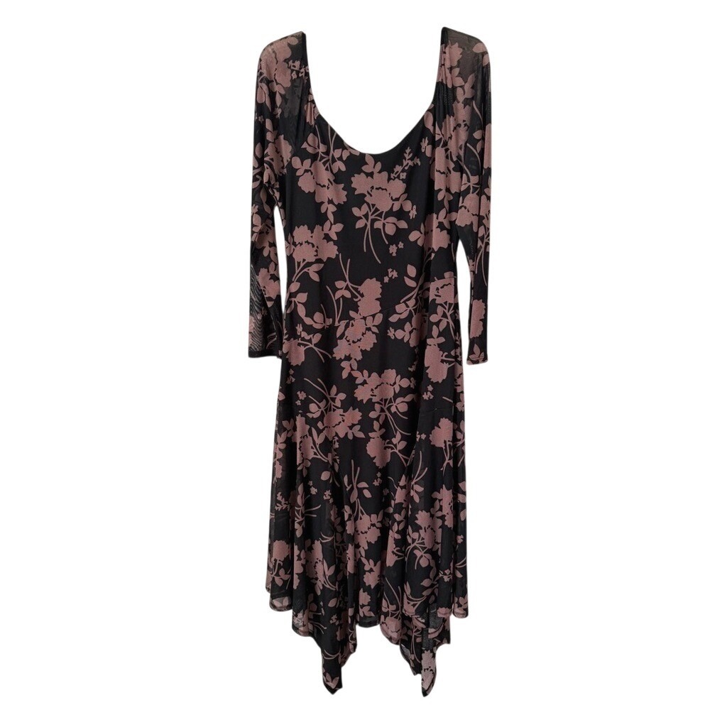 Harlow & Rose Black Floral Long‎ Sleeve Dress Asymmetrical Flowy Boho Fairy XL
